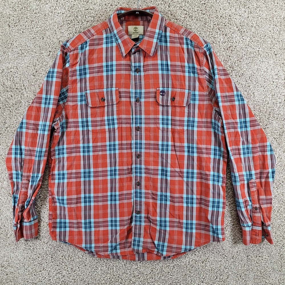 Timberland Shirt Mens L Multicolor Plaid Regular Fit Collared Outdoors Gorpcore‎